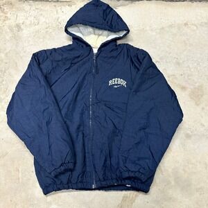 Vintage Reebok Jacket Hooded Windbreaker Pullover Small Mens Navy Blue 90s